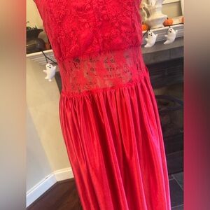 Vintage Anthony Richards Slip Dress or Night Gown Red Lace Small V-Neck Maxi